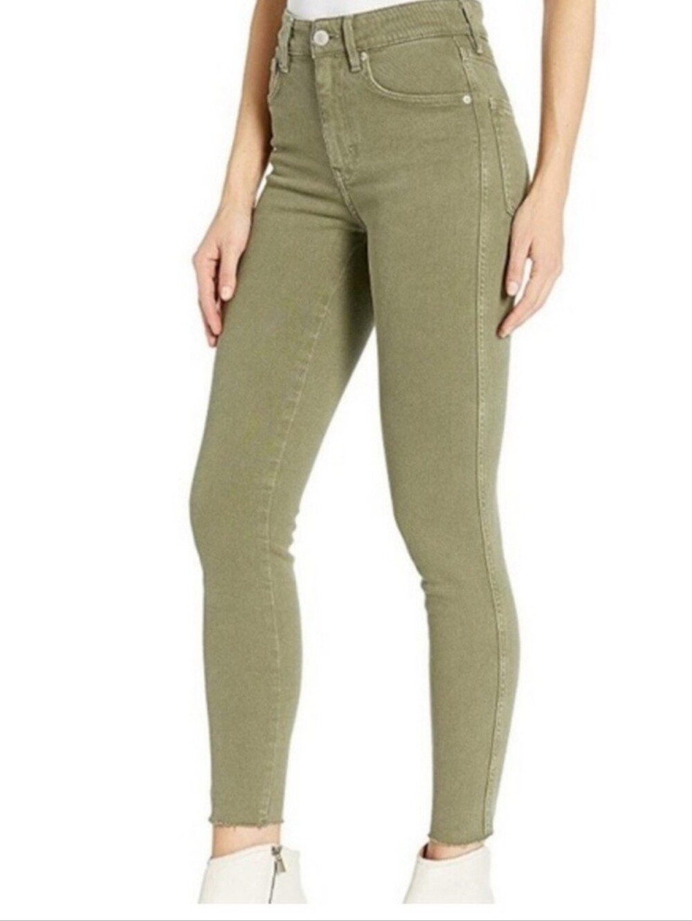 We The Free Olive Green High Rise Skinny Ankle Jeans Raw Frayed Hem Size 27